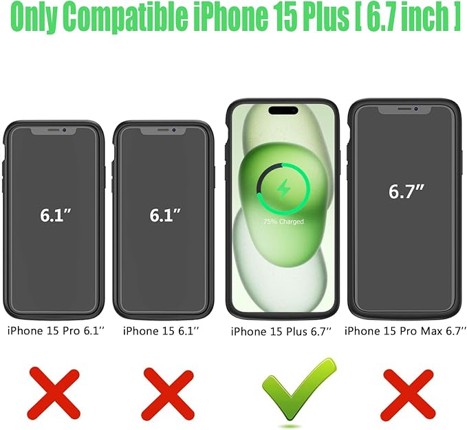Wireless Charging Case for iPhone 15 Plus, 12000mAh High Capacity Portable Rechargeable Battery Case Wireless Charging Compatible with iPhone 15 Plus (6.7 inch) Extended Battery Charger Case (Black)