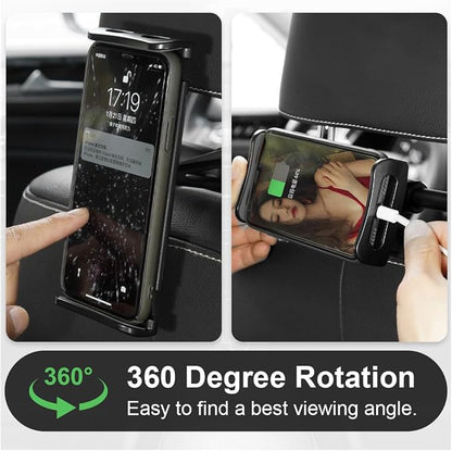 Car Headrest Mount, Adjustable 360 Rotating Tablet Holder for 5.3"-10.2" Devices, Universal Car Backseat Phone Mount for Kids, Fit for iPhone Pro Max, Galaxy Tabs (Black)