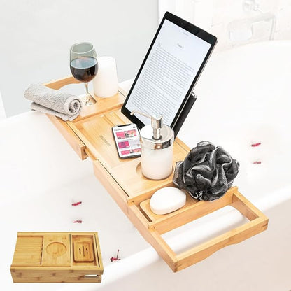 Foldable Bathtub Tray Caddy - Expandable Bath Tray for Tub | Secure, Non-Slip Bathtub Caddy for Tub for Bath Accessories, Self Care Home Spa Gift Set, Relaxing Gifts for Women, New Moms, House Warming