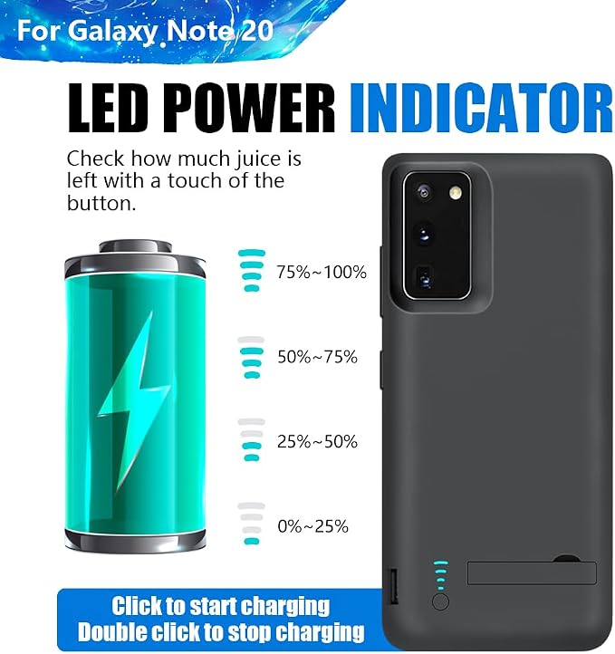 Upgraded Battery Case for Samsung Galaxy Note 20 5G, 6000mAh Rechargeable Extended Battery Charging Charger Case, Add 100% Extra Juice (6.7 Inches) Black