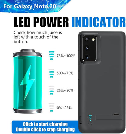 Upgraded Battery Case for Samsung Galaxy Note 20 5G, 6000mAh Rechargeable Extended Battery Charging Charger Case, Add 100% Extra Juice (6.7 Inches) Black