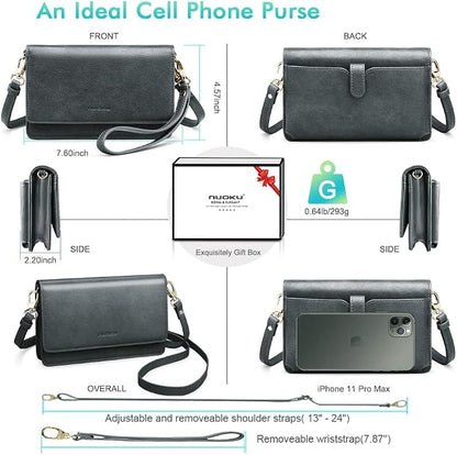 nuoku Women Small Crossbody Bag Cellphone Purse Wallet with RFID Card Slots 2 Straps Wristlet