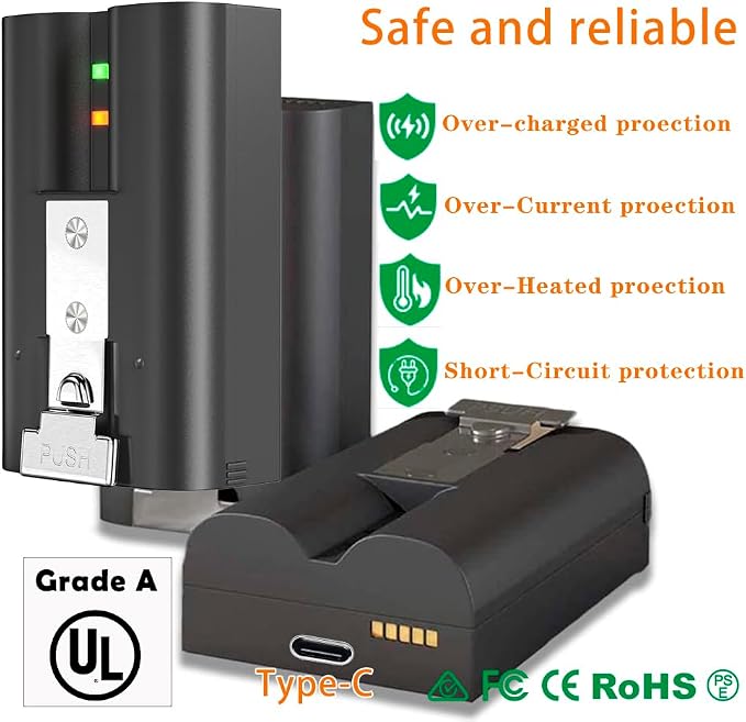 Charging Station for Ring Battery,3 Pack 3.65V 6040mAh,3-Slot LED Display Charger with Type-C Cable,Compatible with 2/3/4/Plus/Spotlight/Stick Up Cam Batteries and Others