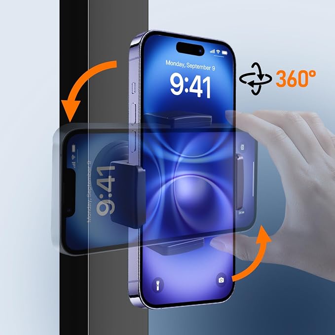 Gym Phone Holder 360 Rotation Golf Cart Phone Mount Magnet Phone Holder for Gym Fit 4.7-7 Inch Smartphone Gym Accessories for Women Men (Square clamp Head Single Magnetic Suction Type)
