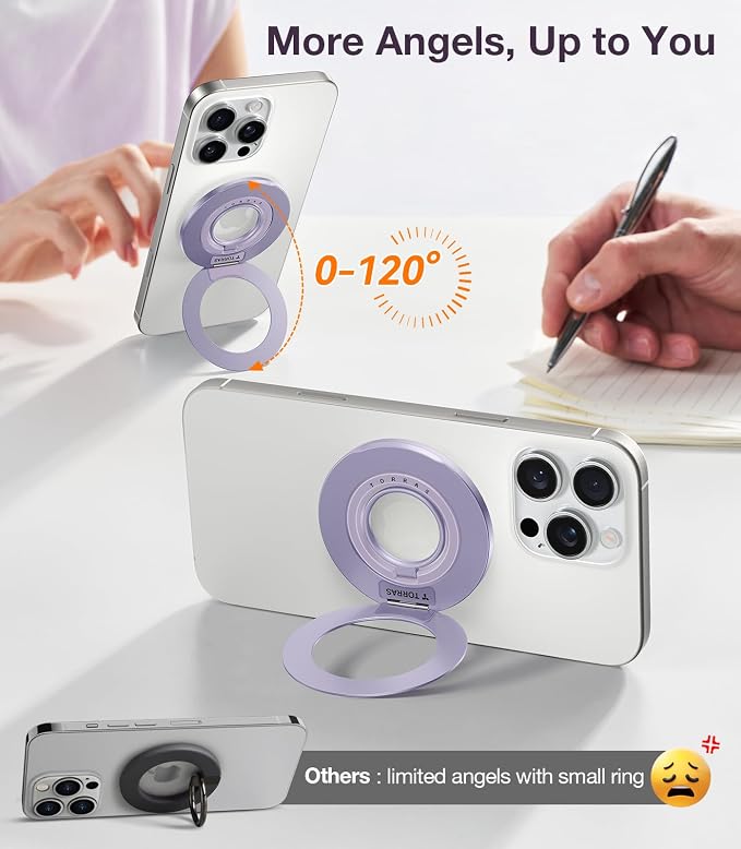 TORRAS 2025 Upgrade [Dual-Ring] Fit for MagSafe Phone Grip Ring Holder [Dual-Ring] Compatible with MagSafe Kickstand Magnetic for iPhone 17/16/15/14/13/12/11 Samsung, Google Accessories, Purple