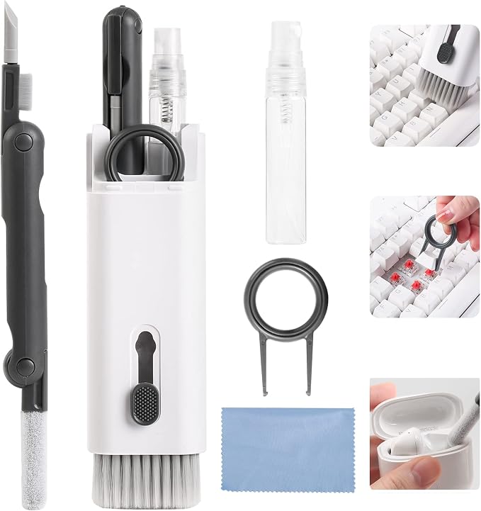 7 in 1 Electronic Cleaner kit, Cleaning Kit for Monitor Keyboard Airpods MacBook iPad iPhone iPod, Screen Dust Brush Including Soft Sweep, Swipe, Airpod Cleaner Pen, Key Puller and Spray Bottle