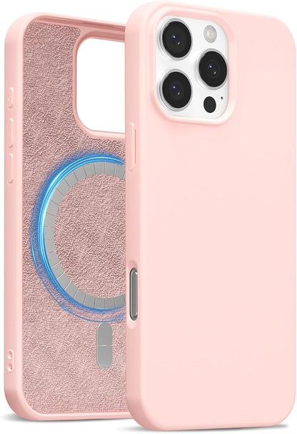 for iPhone 16 Pro Case Silicone Compatible with Magsafe Case, Ultra Slim Thin Magnetic Phone Cases Mag Safe, Cute Soft Rubber Gel TPU Matte Plain Wireless Charging Cover for Women, Light Pink