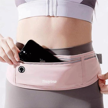 Running Belt for Women & Men - Slim Phone running belt with Water-Resistant Phone Holder, 3 pockets Adjustable Waist Strap, Reflective Safety Design for Running, Hiking, Travel，Fitness (Pink)