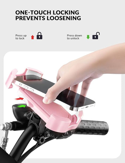 ROCKBROS Bike Phone Holder - Motorcycle & Scooter Mount, Adjustable, Shockproof, Security Lock, 4.7'-6.8' Phones 2-Pack (Handlebar Mount Pink + White)