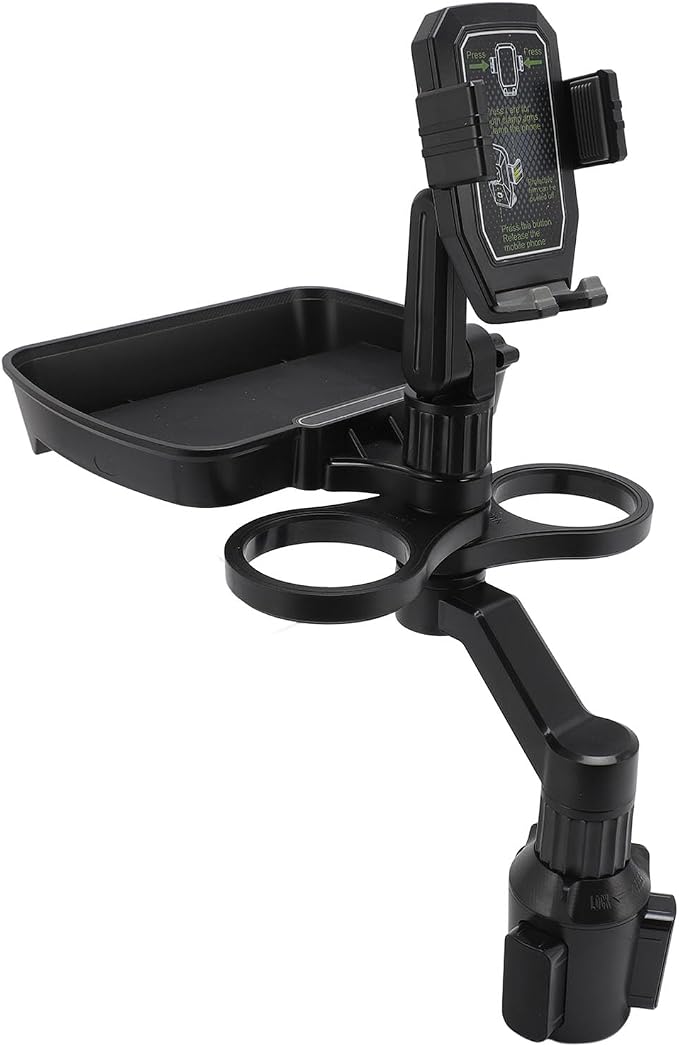 VBESTLIFE 4 in 1 Car Cup Holder Expander Tray, Car Cup Holder + Phone Mount + Food Tray Multifunctional Cup Holder Tray with 360° Rotation Base, for Truck RV Driver Road