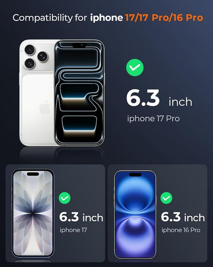 LK 2 Pack for iPhone 17/17 Pro / 16 Pro Screen Protector Tempered Glass, Military Grade Shatterproof [Auto Dust-Elimination, 0 Dust & Bubbles] Anti-Scratch, Max Coverge Screen Protector