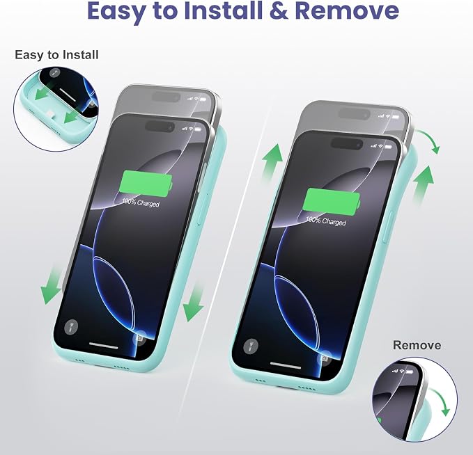 Battery Case for iPhone 16 Pro, [2025 Upgraded] 7500mAh Ultra-Slim Portable Smart Charging Case Rechargeable Protective Extended Charging Cover Only for iPhone 16Pro Battery Pack (6.3 Inch), Green