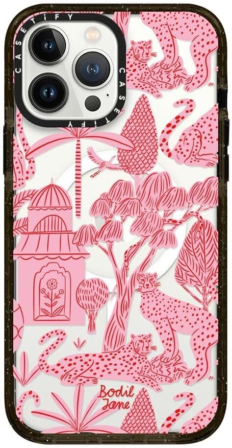 CASETiFY Impact iPhone 13 Pro Max Case [4X Military Grade Drop Tested / 8.2ft Drop Protection/Compatible with Magsafe] - Cheetah Paradise Pink - Clear Black