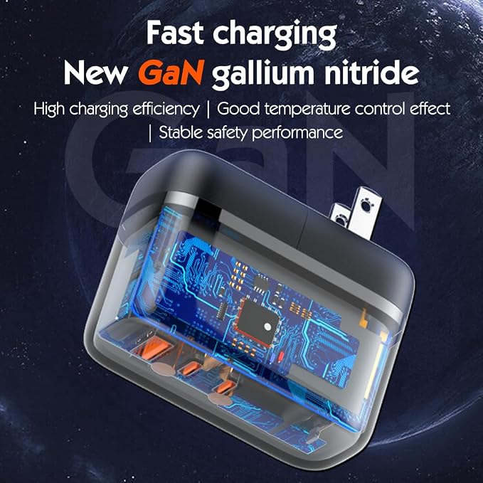 GaN 65W USB C Charger 3 Port Fast Charging Block Travel Charger Wall Charger Universal Travel Adapter EU UK Plug Adapter for MacBook iPad Pro/Air iPhone 15 16 Samsung S24 Laptop Steam Deck