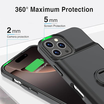 GIN FOXI Battery Case for iPhone 16 Pro Max,Charging Case with Stand, 8500mAh Rechargeable Ultra-Slim Anti-Fall Protection Extended Battery Pack Juice Box for iPhone 16 Pro Max 6.9" Black