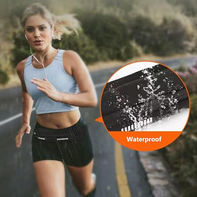 Entchin Slim Running Belt, Runners Fanny Pack for Women Men, Elastic Phone Holders, Money Belt Bag for Yoga & Gym (Black)