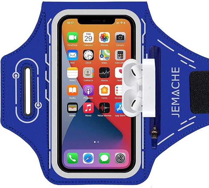 Armband for iPhone Pro Max 17 16 15 14 13 12 Plus/AIR with Airpods Holder, Gym Workouts Running Phone Arm Band (Navy Blue)