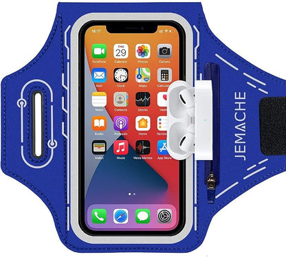 Armband for iPhone Pro Max 17 16 15 14 13 12 Plus/AIR with Airpods Holder, Gym Workouts Running Phone Arm Band (Navy Blue)