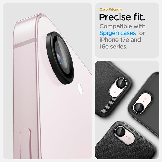 Spigen Camera Lens Screen Protector [GlasTR Optik Pro] designed for iPhone 17e, iPhone 16e - Black [2 Pack]