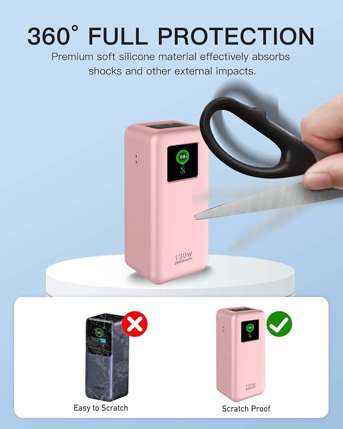 Silicone Case for UGREEN Nexode Power Bank (20000mAh 130W) Full-Body Protective Cover for UGREEN Portable Charger,Precise Port Cutouts (Case Only) Pink