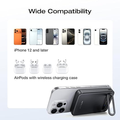 EF ECOFLOW Rapid Mag Power Bank, Qi2 Certified 15W Ultra-Fast MagSafe-Compatible Portable Charger, 10,000mAh Magnetic Power Charger with Foldable Stand, for iPhone 17/16/15.