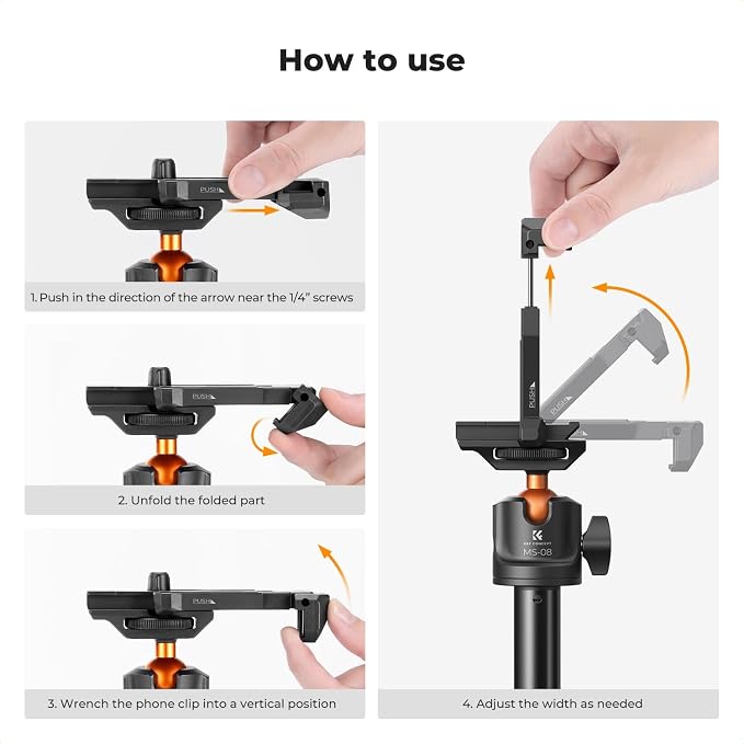 K&F CONCEPT 62'' Phone Selfie Stick Tripod, 2-in-1 Extendable Cell Phone Tripod Stand with Remote, 360° Ball Head Camera Tripod Compatible with DJI Osmo Pocket3 Action 6/5Pro GoPro 13/12 iPhone.