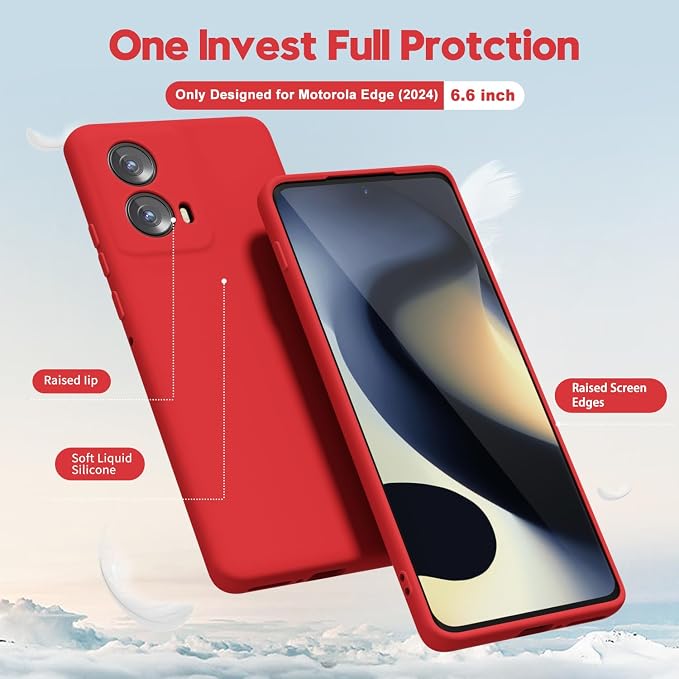 oakxco for Motorola Moto Edge 2024 Phone Case Liquid Silicone, Thin Slim Soft Rubber Gel TPU Plain Protective Simple Cover for Women Girl Cute, Matte Solid Color Aesthetic, Red