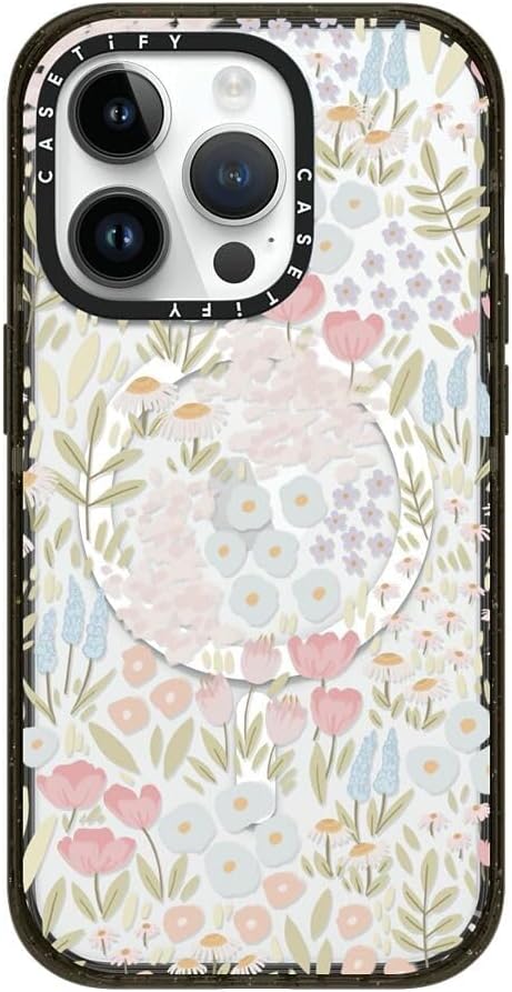 CASETiFY Impact iPhone 14 Pro Case [4X Military Grade Drop Tested / 8.2ft Drop Protection/Compatible with Magsafe] - Eleanor by Ivory Paper Co - Clear Black