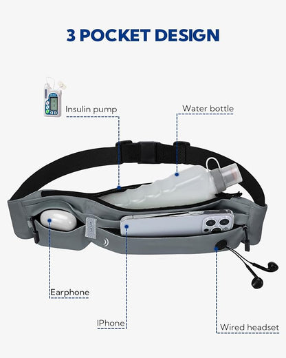 WATERFLY Running Belt Fanny Pack: Runner Marathon Jogging Waist Pack Sport Workout Exercise Fitness Phone Holder Belt for Men Women Jogger Slim Waistband