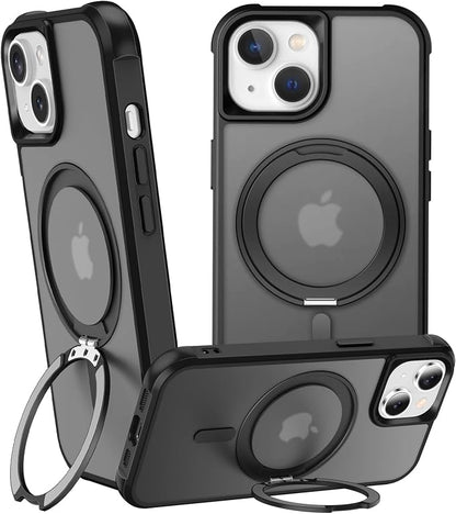360° Magnetic Swivel Ring for iPhone 15 case, Built-in Metal Stand and Ring Holder, Magsafe Compatible, Military Grade Protection, Shock Resistant - Black