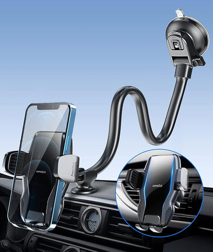 APPS2Car 13" Gooseneck Phone Holder for Car Windshield Window Dashboard Vent, Cell Phone Mount for Car Truck with Strong Suction Cup, Anti-Shake Stabilizer - Compatible with Most Smartphones