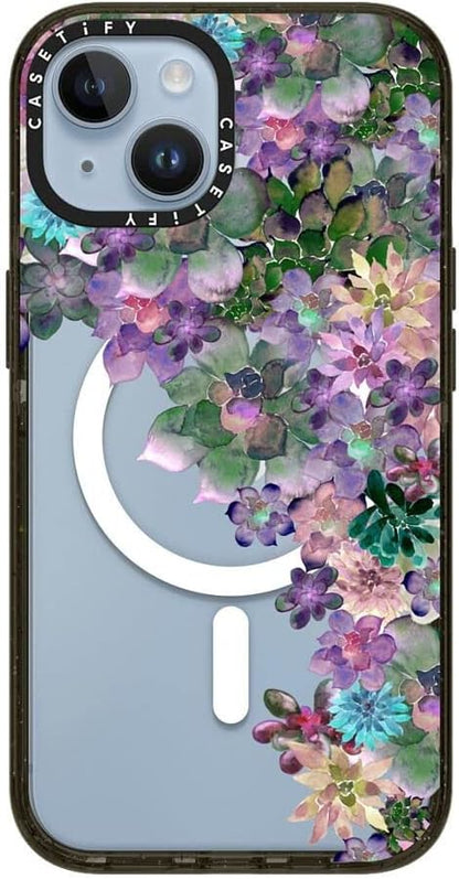 CASETiFY Impact iPhone 14 Case [4X Military Grade Drop Tested / 8.2ft Drop Protection/Compatible with Magsafe] - My Succulent Garden by Monika Strigel - Glossy Black