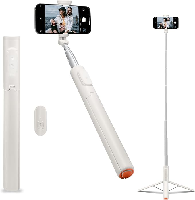 Spigen Selfie Stick Automatic Tripod Stand with Bluetooth Remote Control Shutter 57" Extendable Compatible with MagSafe iPhone 17/16/15/14/13/12 Pixelsnap Pixel 10 Series & More - Dune Beige (S541W)