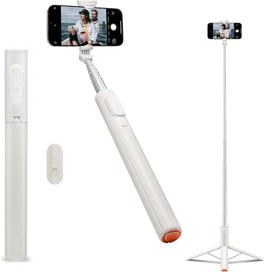 Spigen Selfie Stick Automatic Tripod Stand with Bluetooth Remote Control Shutter 57" Extendable Compatible with MagSafe iPhone 17/16/15/14/13/12 Pixelsnap Pixel 10 Series & More - Dune Beige (S541W)