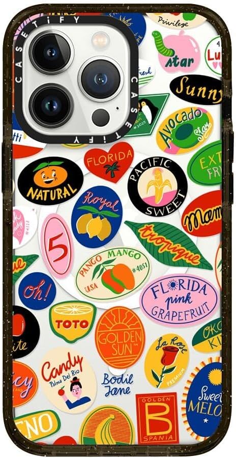 CASETiFY Impact Case for iPhone 13 Pro Compatible with Magsafe - Fruit Stickers - Clear Black