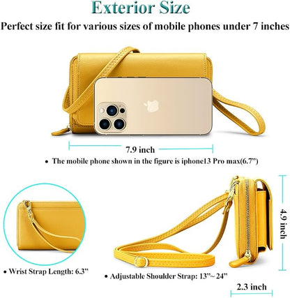 Peacocktion Crossbody Bags for Women RFID Wristlet Wallets Travel Vegan Leather Small Clutch Purses with Phone Pocket Zipper