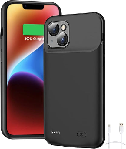 Battery Case for iPhone 14, Full Encircle 7000mAh Ultra-Slim Rechargeable Smart Portable Charging Cover Extended Battery Pack Compatible with iPhone 14 (6.1 inch) Charger Case Support Carplay-Black