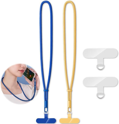 KITANIS 2 Pack Phone Lanyard,2×Phone Neck Strap,4×Tether Tabs,Universal Cell Phone Multifuctional Patch Polyester Lanyards,Cell Phone Lanyards for Women and Men(blue+yellow)