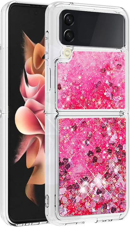 Glitter Case Compatible with Samsung Galaxy Z Flip 4, Girls Women Bling Liquid Floating Sparkle Quicksand Shockproof TPU Waterfall Slim Silicone Cover Bumper Compatible with Samsung Galaxy Z Flip 4