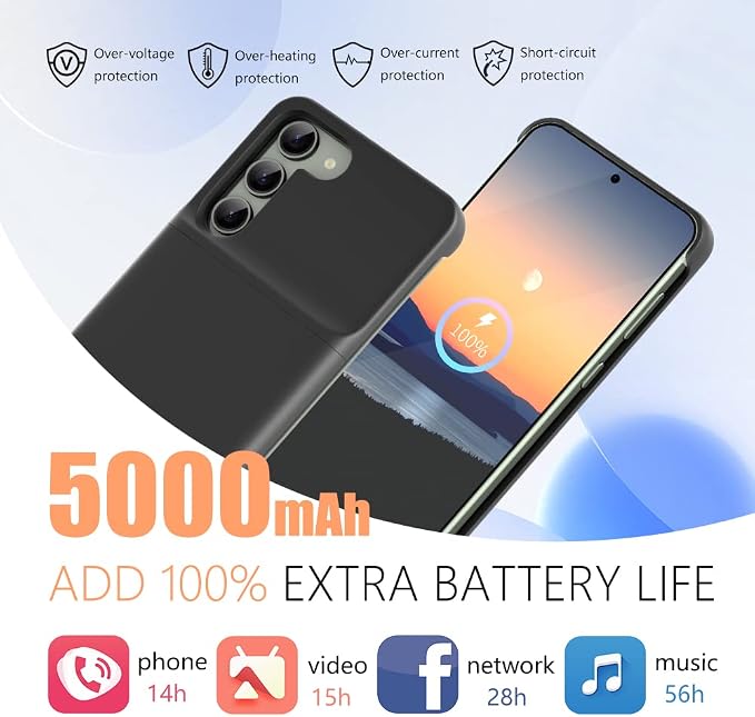 [Upgraded Battery Case for Samsung Galaxy S23, 5000mAh Rechargeable Extended Battery Charging Charger Case, Add 100% Extra Juice (6.1 Inches) Black