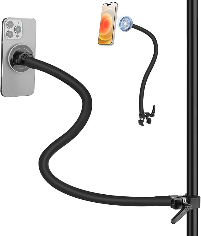 Magnetic Gooseneck Phone Holder for Treadmill/Spin Bike/Mic Stand/Music Stand,19.7" Long Gooseneck Arm Super Crab Clamp iPhone Mount,Compatible with iPhone 12/13/14/15/16/17 Android Cellphone