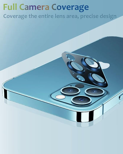 [2 Pack] Tamoria Compatible for iPhone 12 Pro Max Camera Lens Protector Metal Plus Tempered Glass Camera Cover Oneness Design, Support LIDAR Scanner, Explosion-Proof Accessories Blue