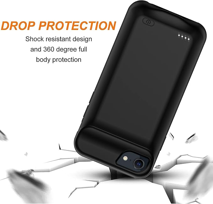 Battery Case for iPhone 6/6s/7/8/SE(2020/2022),Upgraded 10000mAh Rechargeable Portable Protective Extended Charger Case Compatible with iPhone 8/7/6s/6/SE2/3 (4.7 inch) Charging Case & Carplay (Black)