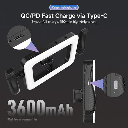Handheld Smartphone LED Ring Light Video Rig with 20m Bluetooth Remote Handle, Ergonomic Stabilizer, 2900K-7000K Adjustable, Fast-Charge, 1/4” Mount for Selfies, Makeup, Live Streaming, Vlogging