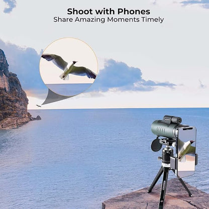 K&F Concept HD 12X42 Monocular Telescope for Smartphone, High Power Monoculars for Adults, BAK4 Prism IP68 Waterproof Compact Monocular Scope for Bird Watching Hunting with Hand Strap