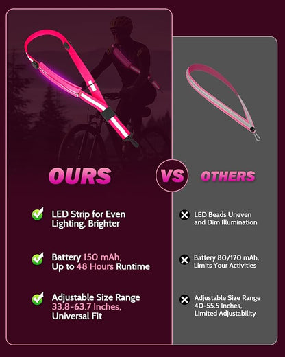 Fitense LED Reflective Belt Sash - 5 Lights Colors & 3 Light Modes High Visibility Night Safety Belt, Rechargeable Light Up Running Gear Adjustable Vest Straps for Runners Walkers Men Women