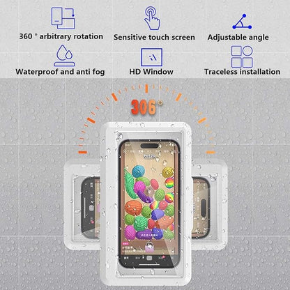 Shower Phone Holder Waterproof, 360° rotatable Adjustable rain Phone case，Waterproof and Anti-Fog Sensitive Touch Screen，Suitable for Bathroom Wall Mirror Bathtub Kitchen (White)