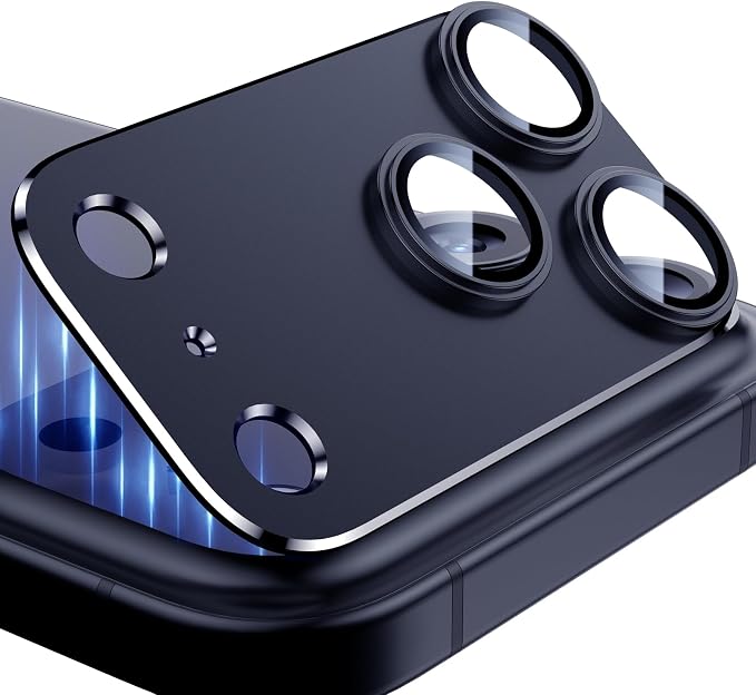 Esanik Upgrade 2 Pack for iPhone 17 Pro Max Camera Lens Protector, Aluminum Alloy Metal matte Case Tempered Glass Camera Screen Cover, Scratch Resistant Case Friendly (Blue)