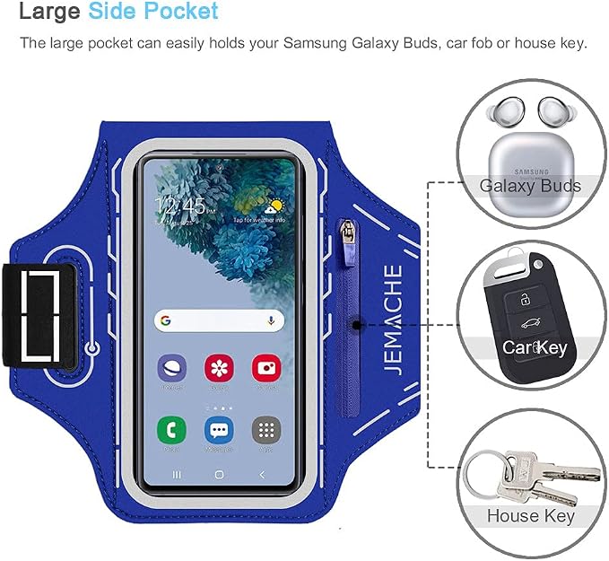 JEMACHE Armband for Samsung Galaxy S26 S25 S24 S23 S22 Ultra/Plus/FE, Gym Running Workouts Arm Band with Earbuds Holder (Nav Blue)