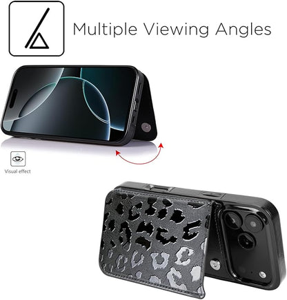 uCOLOR for iPhone 17 Pro Wallet Case with Card Holder PU Leather RFID Blocking Design iPhone 17 Pro flip case for Women Men Magnetic Clasp Kickstand Design 6.3 inch (Black Leopard)